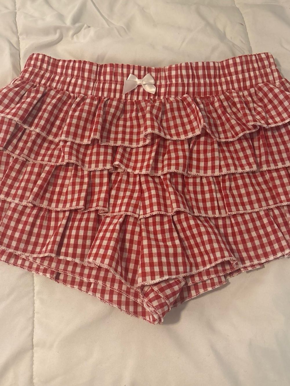 SHEIN Red Gingham Ruffle Tiered Women's Shorts